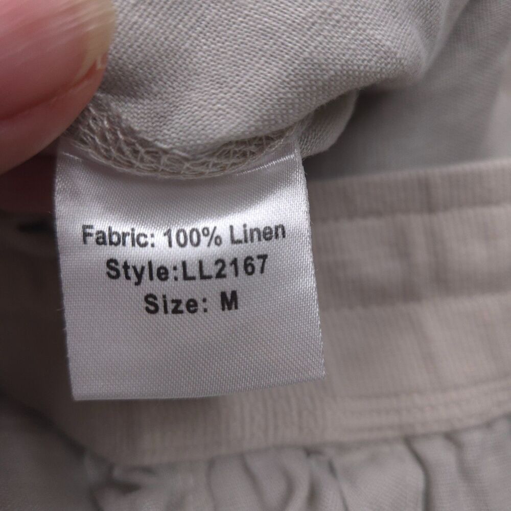 Elan 100% linen pull-on straight pants Size M begie tan elastic drawstring waist - Picture 8 of 8